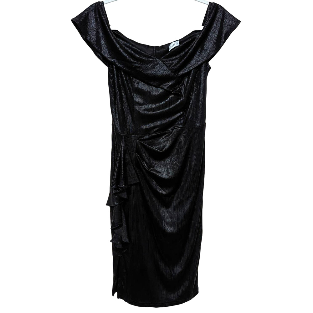 JASAMBAC Metallic Shimmery Black Cap Sleeve Bodycon Dress sz Small Slinky